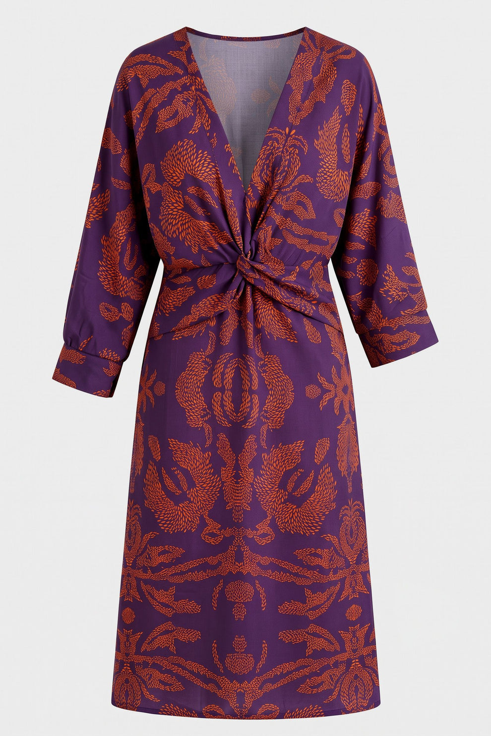 Women's Fall Wedding Guest Dress | Long Sleeve Twist Midi — Violet — packshot