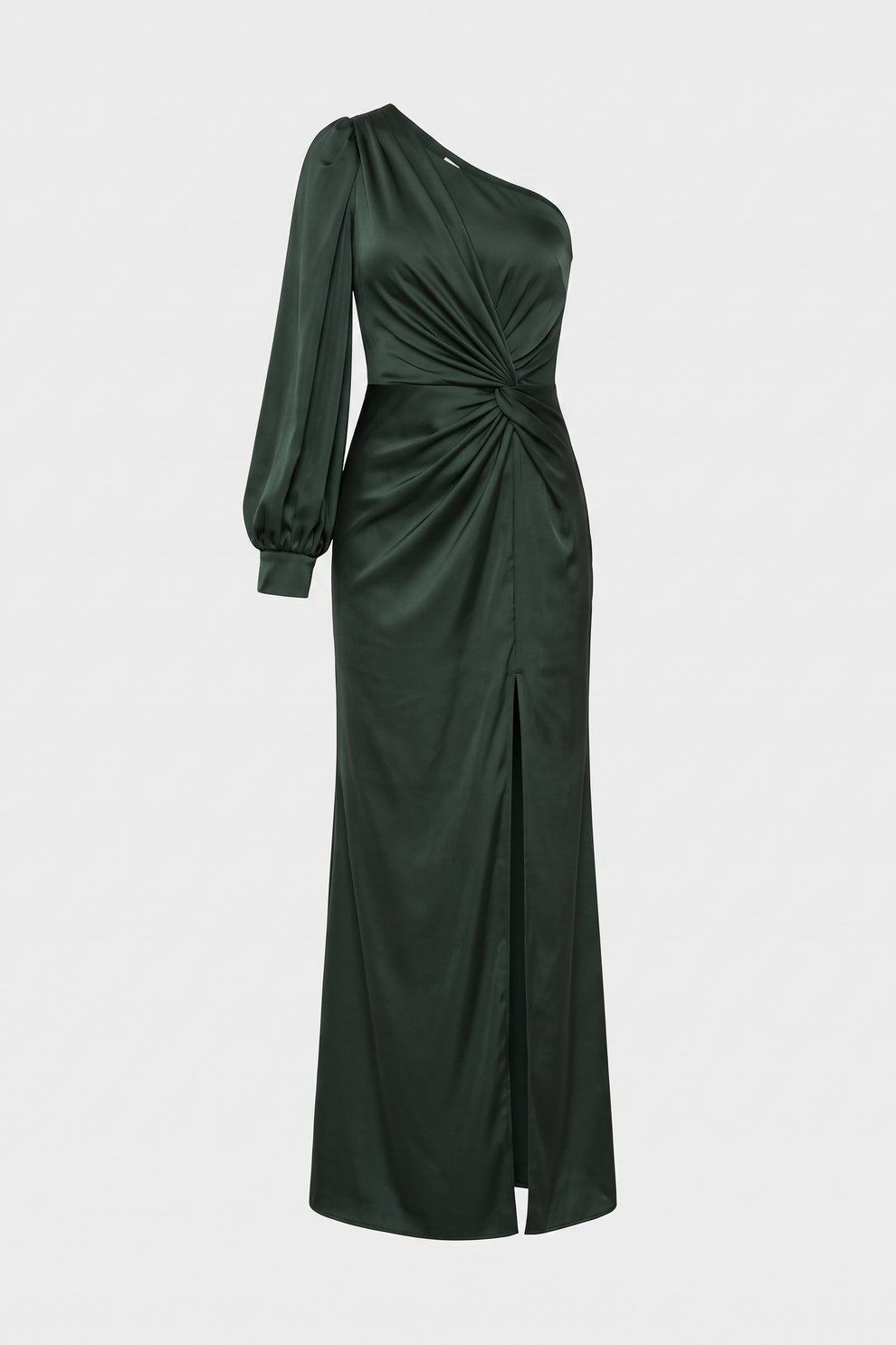 Women's Fall Wedding Guest Dress | One-Shoulder Maxi — Dark Green — packshot