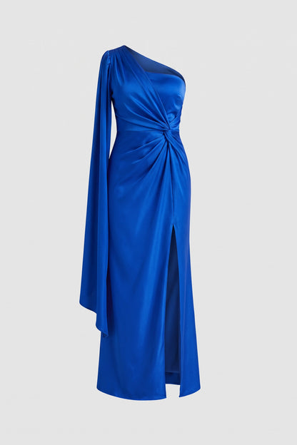 Women's Fall Wedding Guest Dress | One-Shoulder Maxi — Royal Blue — packshot