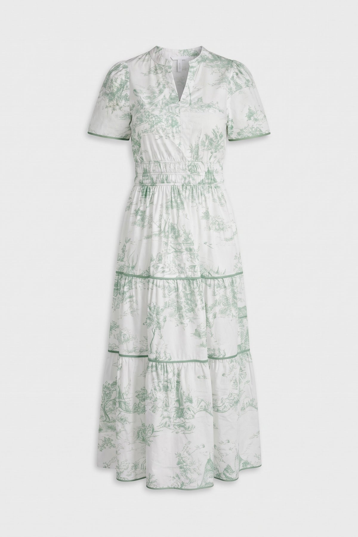 Women's Fall Wedding Guest Maxi Dress | Toile Print Tiered — Green — packshot