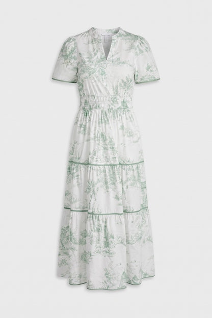 Women's Fall Wedding Guest Maxi Dress | Toile Print Tiered — Green — packshot