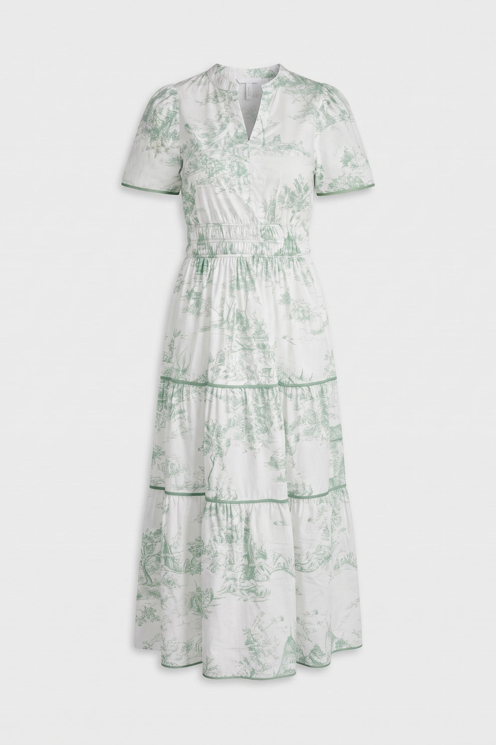 Women's Fall Wedding Guest Maxi Dress | Toile Print Tiered — Green — packshot