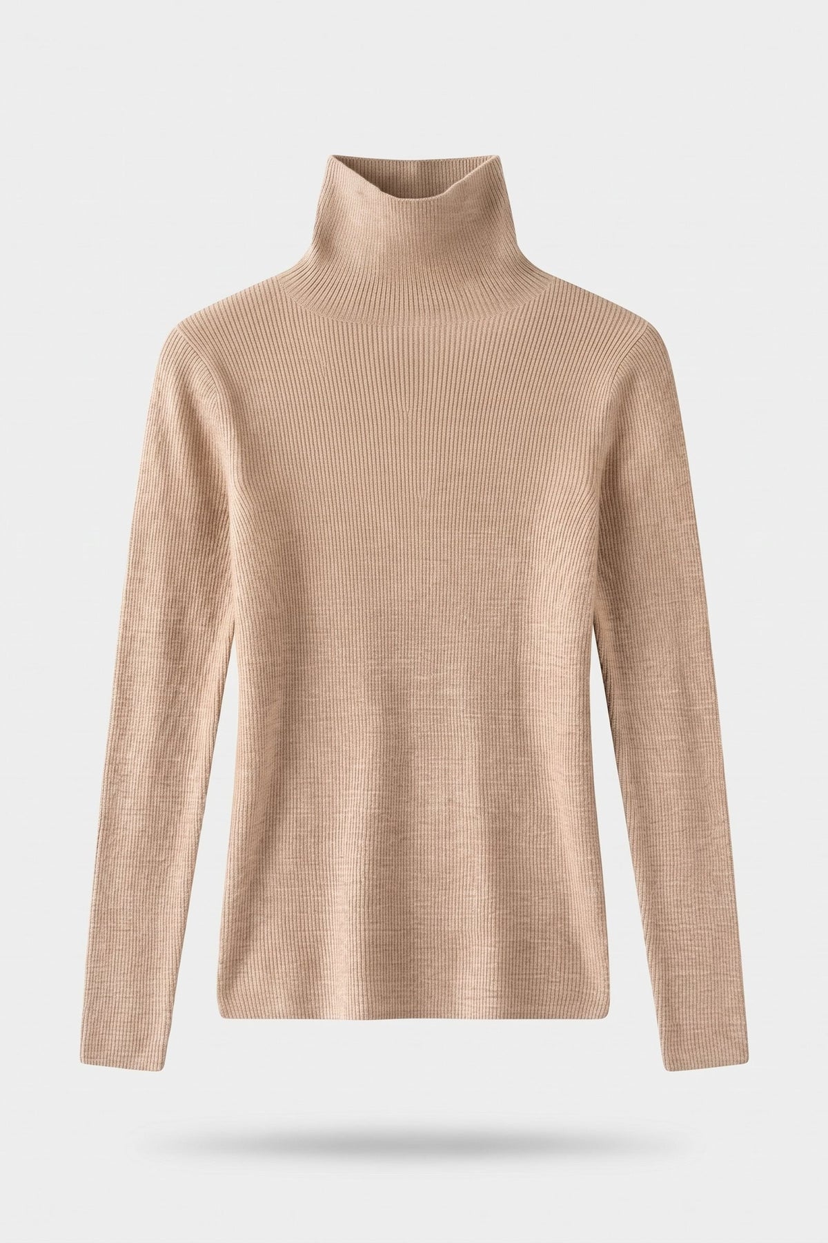 Women's Fitted Turtleneck Sweater | Ribbed — Beige — packshot