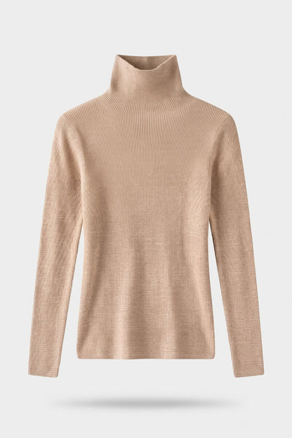 Women's Fitted Turtleneck Sweater | Ribbed — Beige — packshot