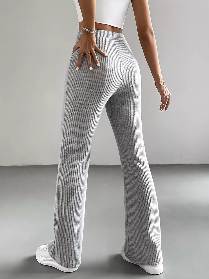 Back view of heather gray high waisted flare pants