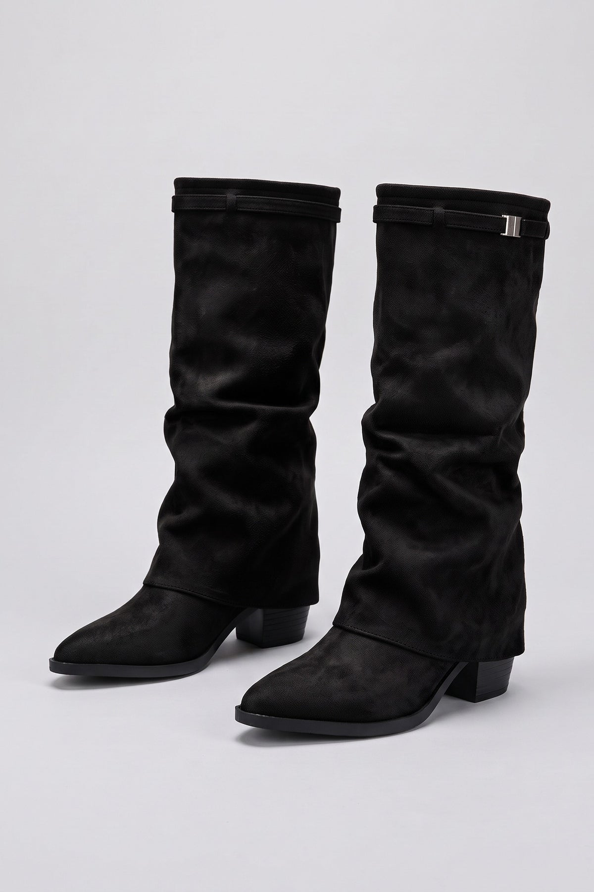 Women's Fold-Over Boots | Knee-High — Black — shoe_main — on model