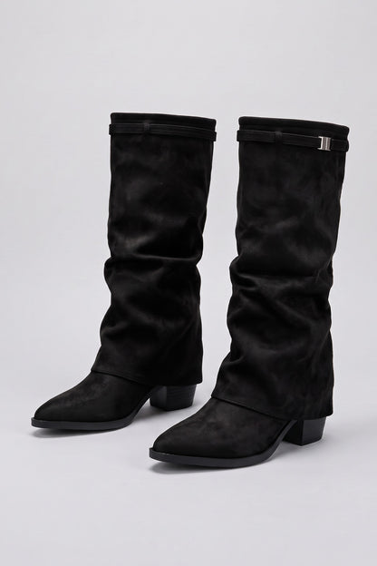 Women's Fold-Over Boots | Knee-High — Black — shoe_main — on model