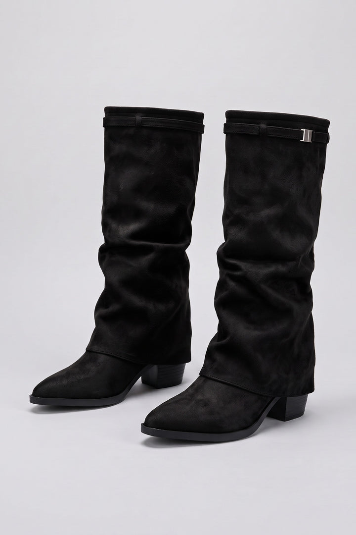 Women's Fold-Over Boots | Knee-High — Black — shoe_main — on model