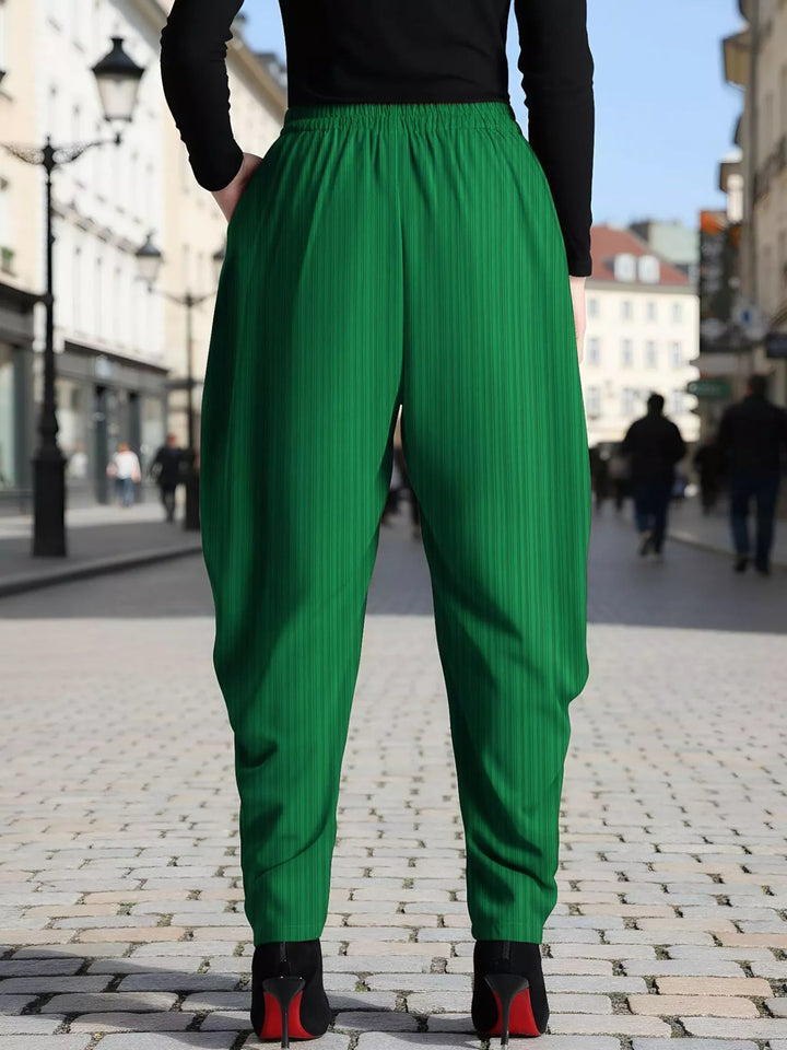 Back view of the emerald harem pants with elastic waistband