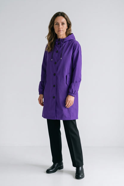 Women's Hooded Parka Coat | Knee-Length — Purple — front view — on model