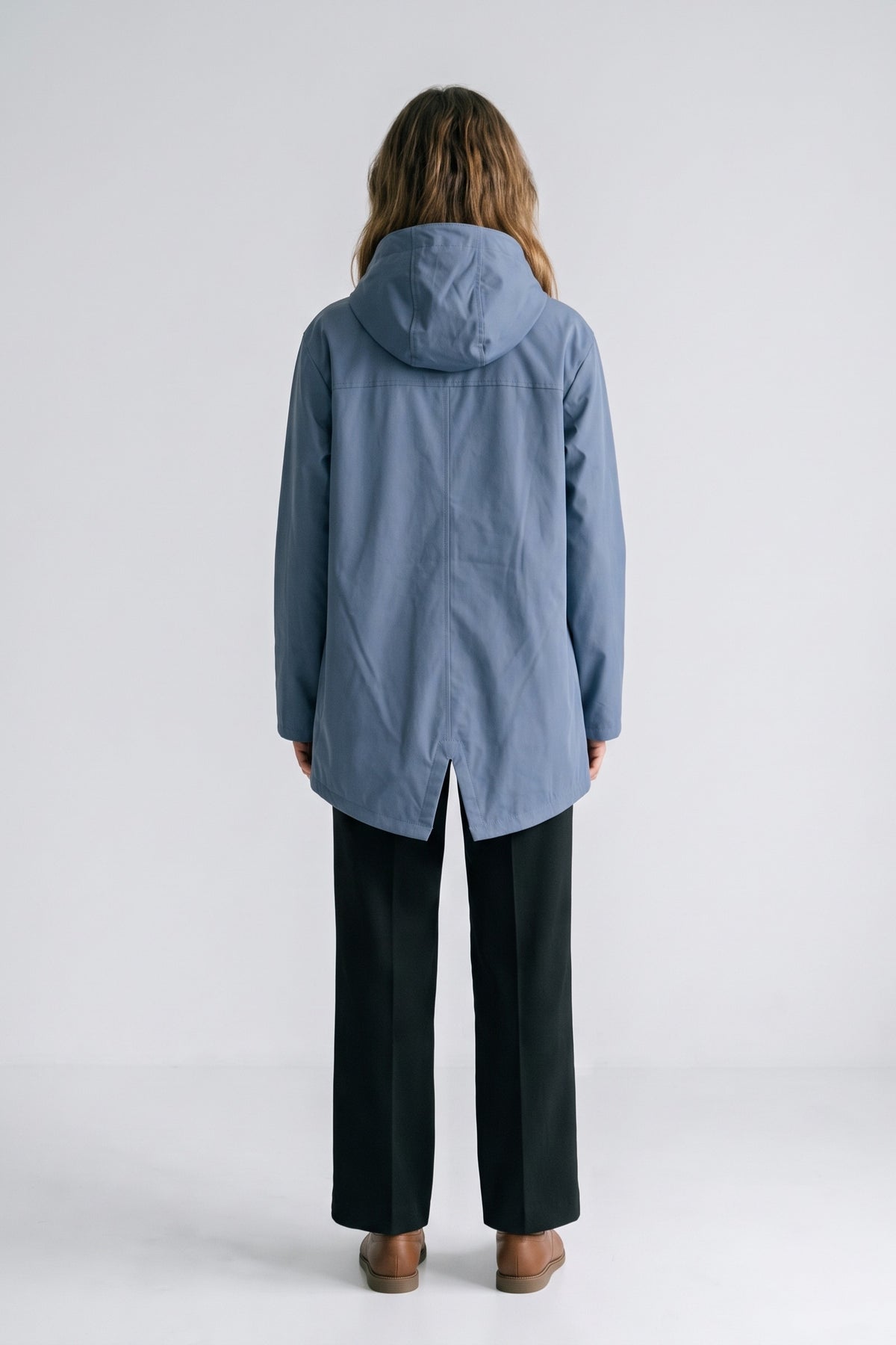 Women's Hooded Raincoat | Rainjackets — Blue — back view — on model