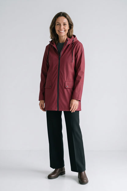 Women's Hooded Raincoat | Rainjackets — Red — front view — on model