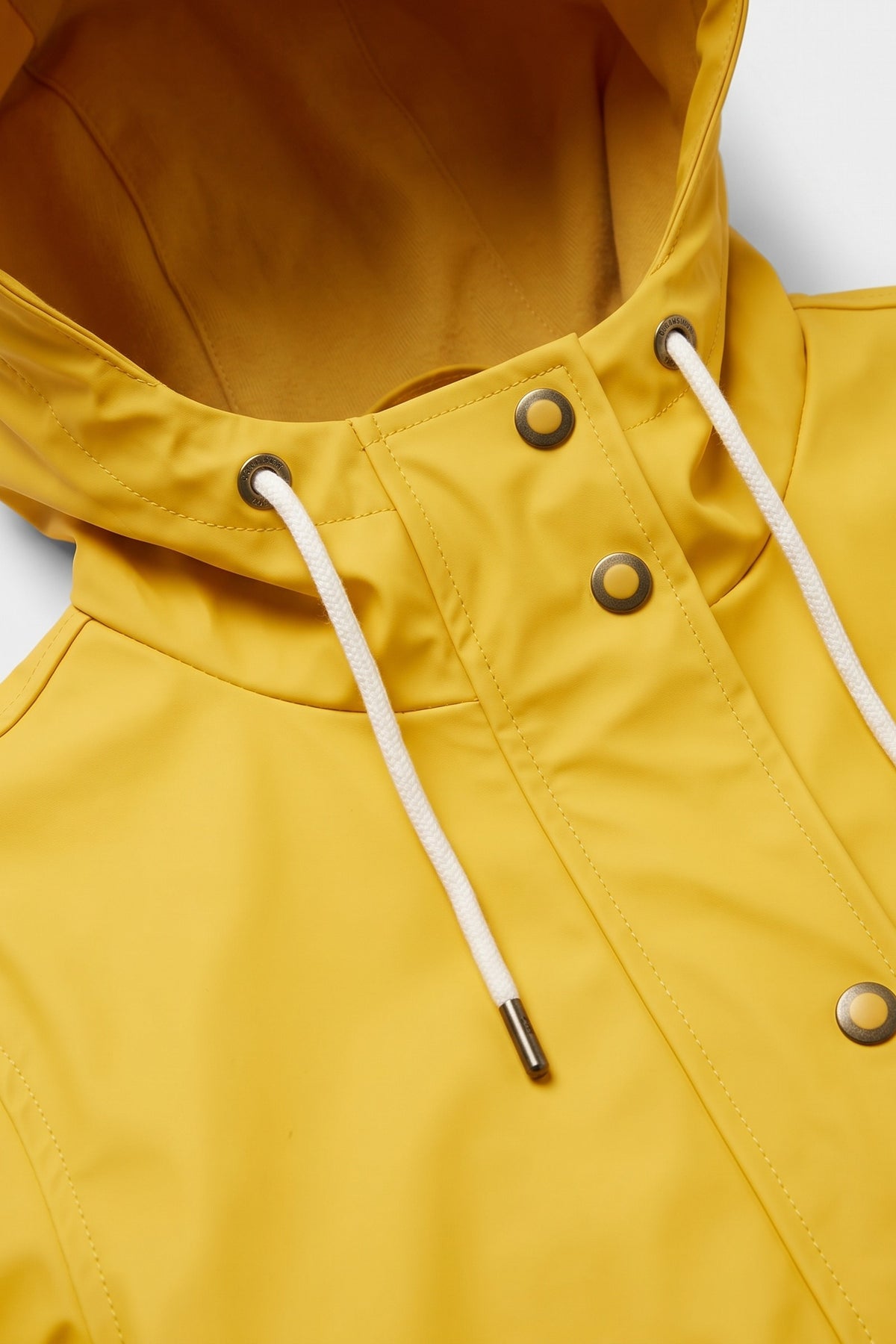 Women's Hooded Raincoat | Snap-Front — Yellow — detail — on model
