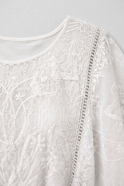 Women's Lace Blouse | Scalloped Trim — White — detail — on model