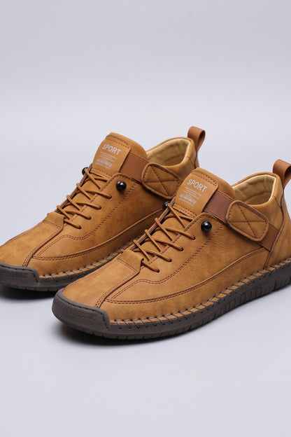 Women's Lace-Up Sneaker | Round Toe — Brown — shoe_main — on model