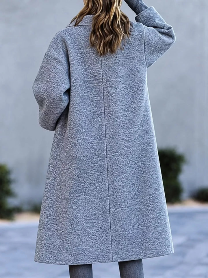 Oversized lapel one button longline in gray, back view