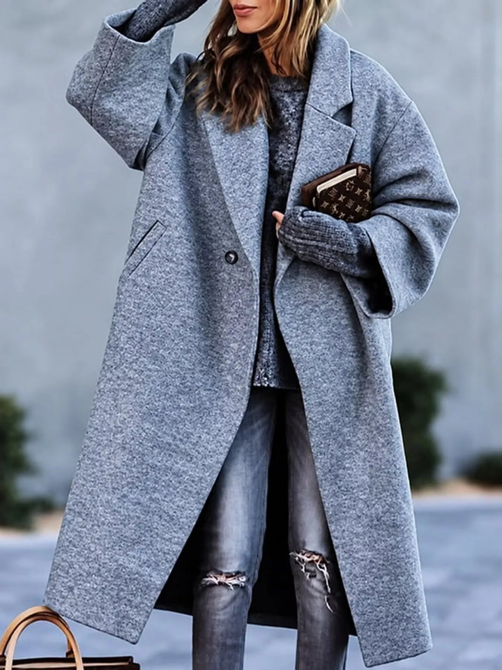 Oversized lapel one button longline in gray, styled on model