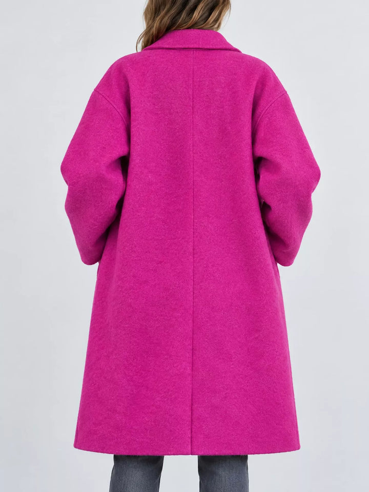 Oversized lapel one button longline in hot pink, back view
