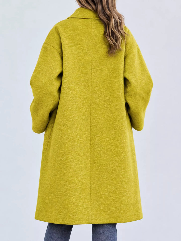 Oversized lapel one button longline in yellow, back view