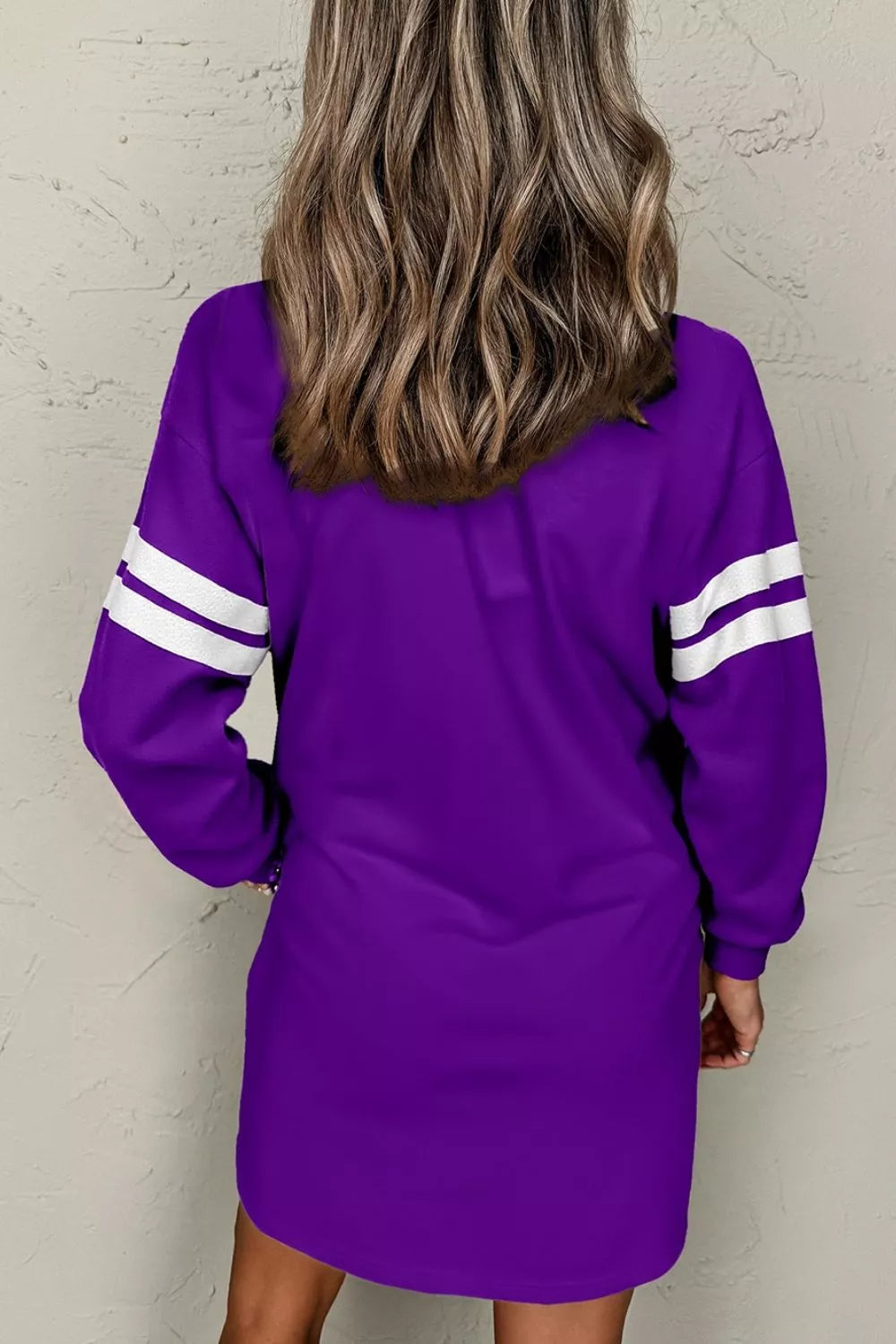 Striped crew neck sweatshirt mini in violet, back view