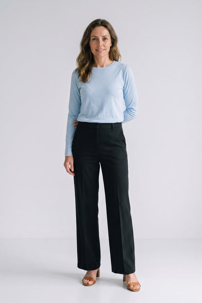 Women's Long Sleeve Shirt | Side Slits — Blue — front view — on model