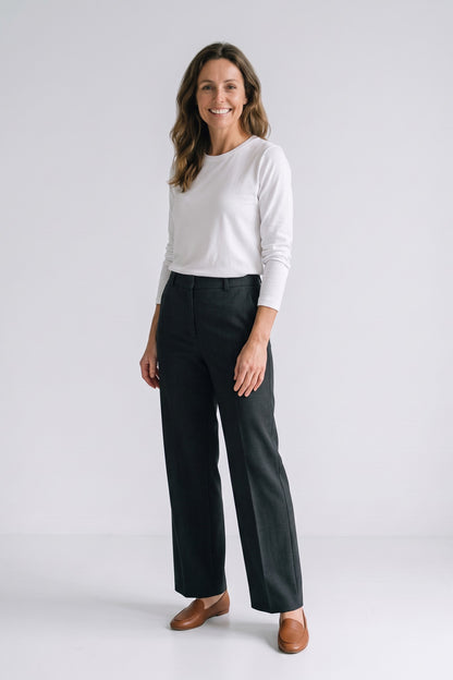 Women's Long Sleeve Shirt | Side Slits — White — front view — on model