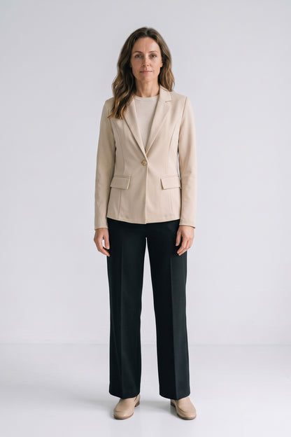 Women's Longline Blazer | Notched Lapel — Beige — front view — on model