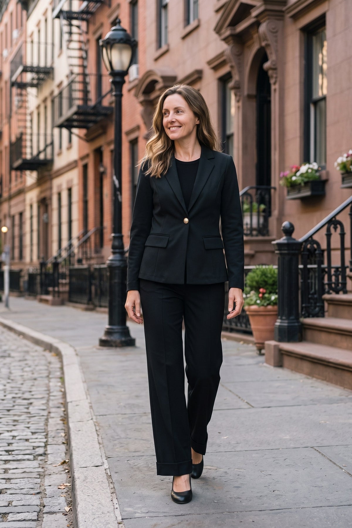 Women's Longline Blazer | Notched Lapel — Black — lifestyle — on model