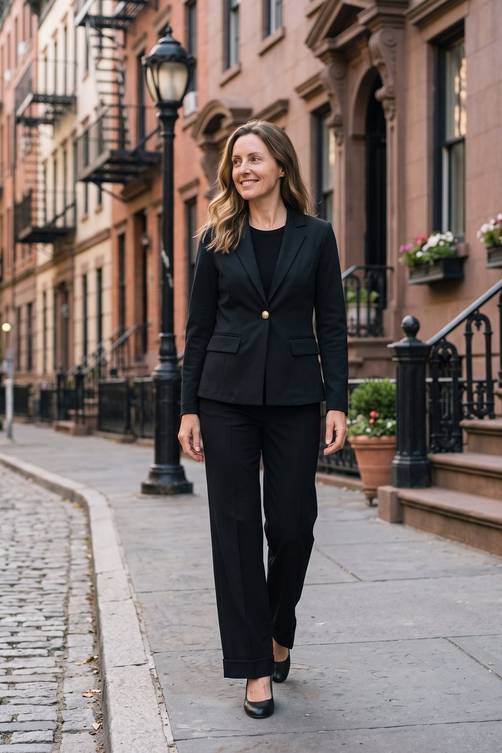Women's Longline Blazer | Notched Lapel — Black — lifestyle — on model