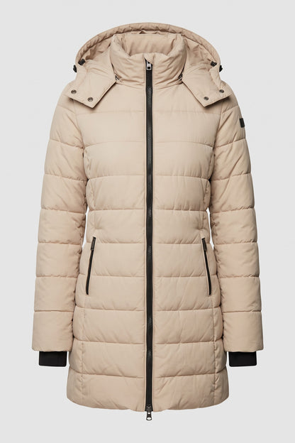 Women's Longline Puffer Coat | Hooded — Beige — packshot