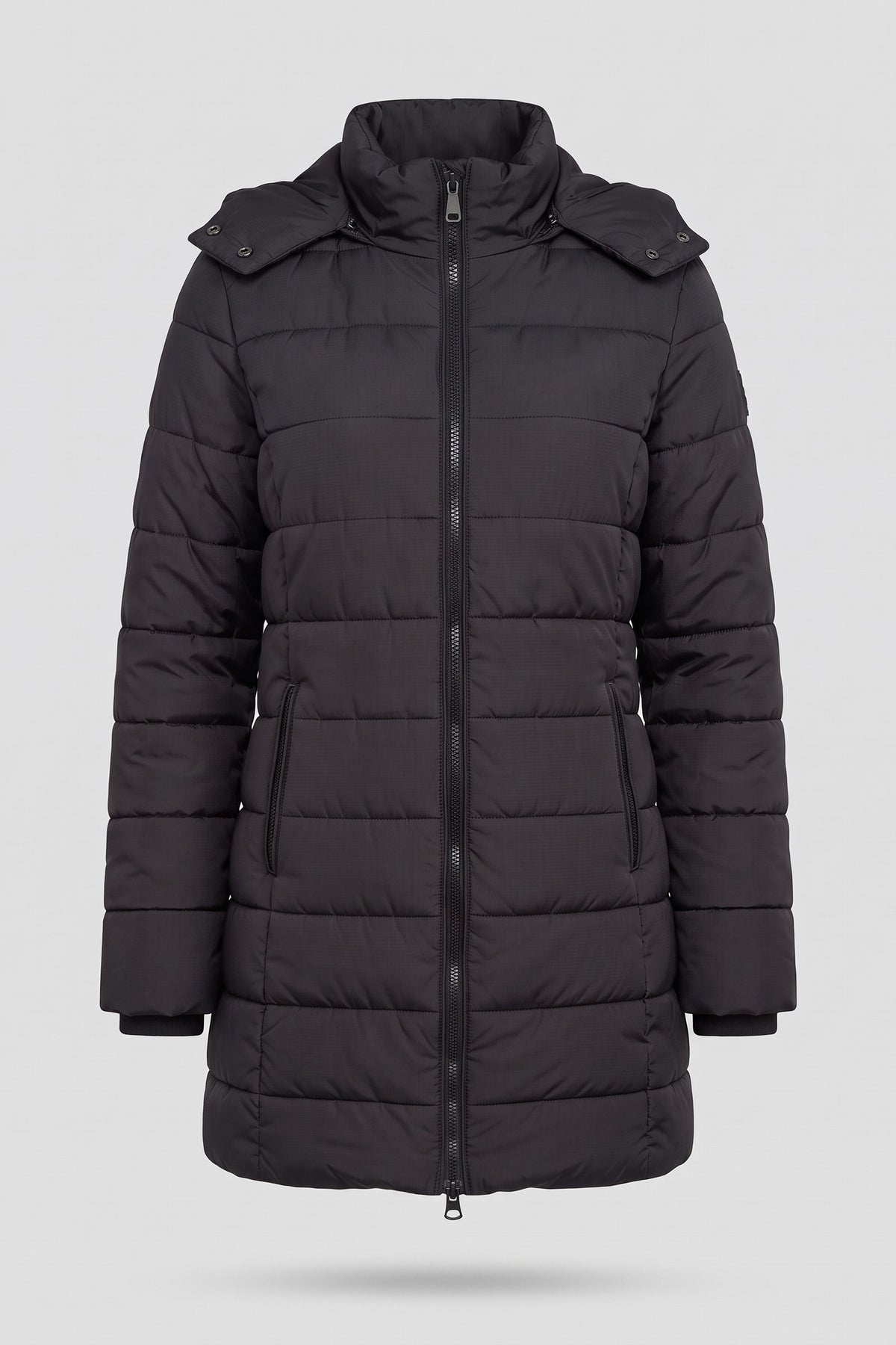 Women's Longline Puffer Coat | Hooded — Black — packshot