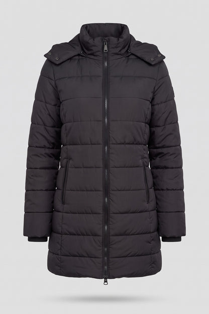 Women's Longline Puffer Coat | Hooded — Black — packshot