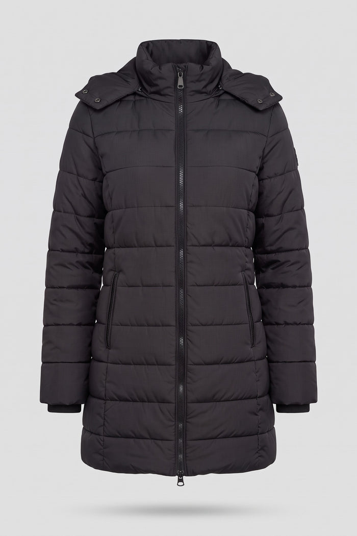 Women's Longline Puffer Coat | Hooded — Black — packshot