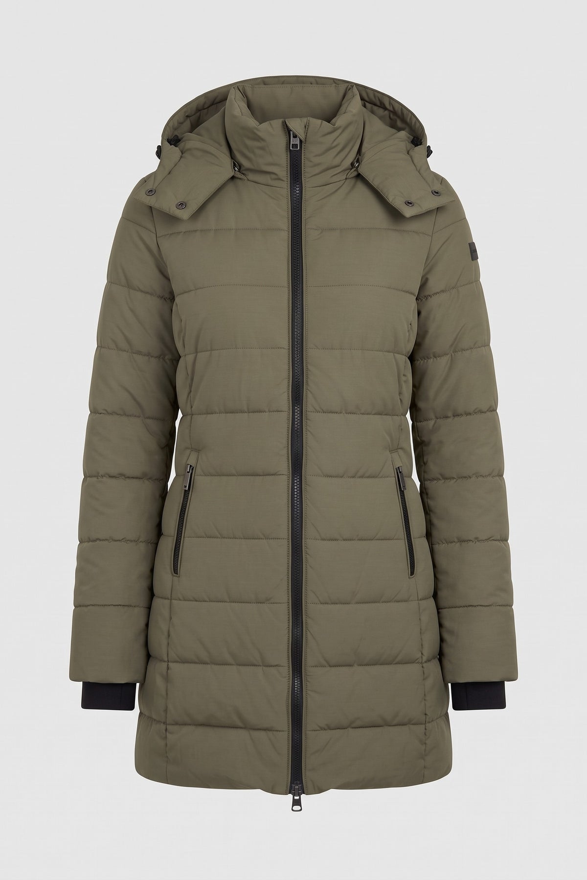 Women's Longline Puffer Coat | Hooded — Green — packshot