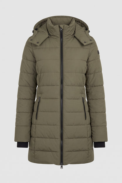 Women's Longline Puffer Coat | Hooded — Green — packshot