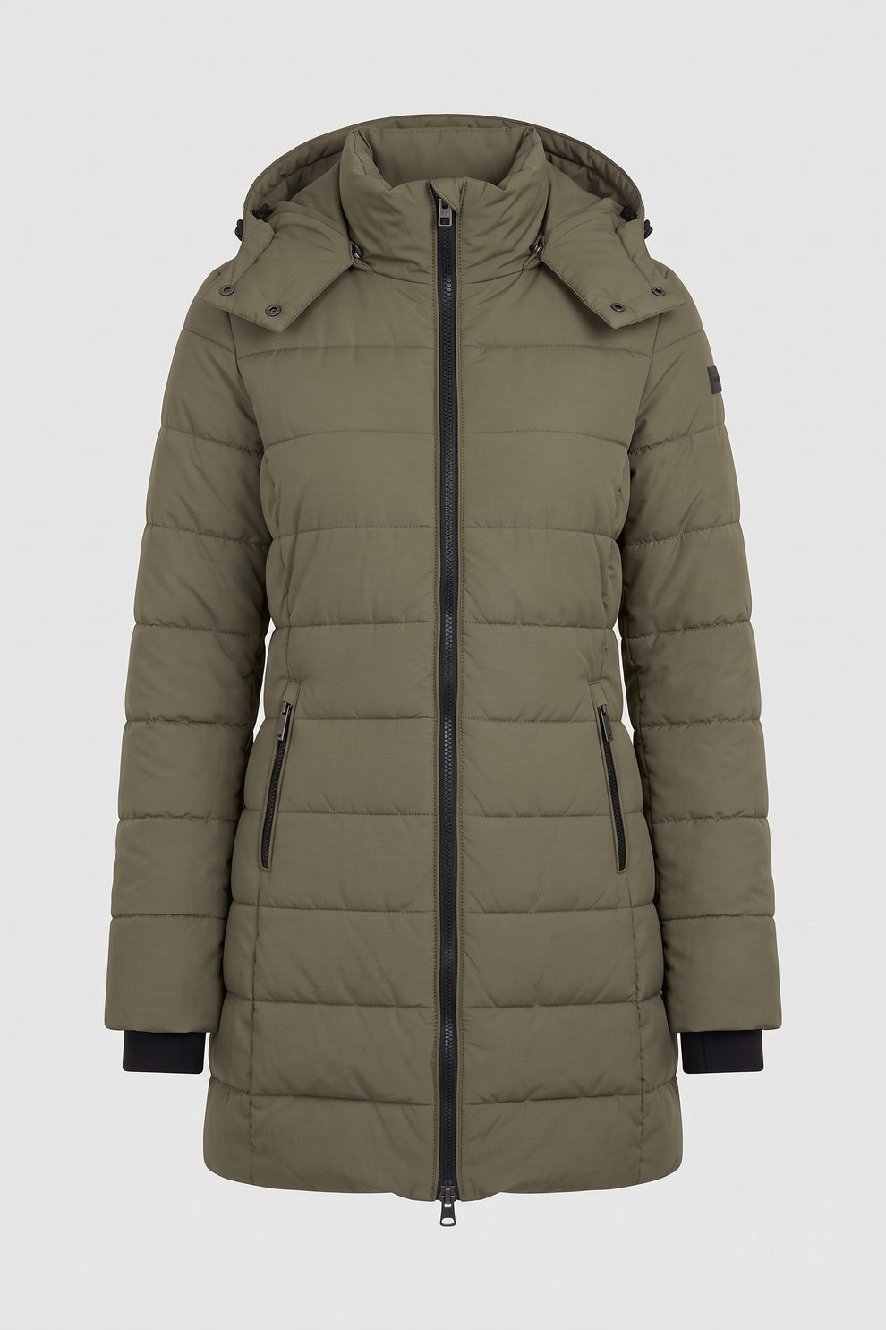 Women's Longline Puffer Coat | Hooded — Green — packshot
