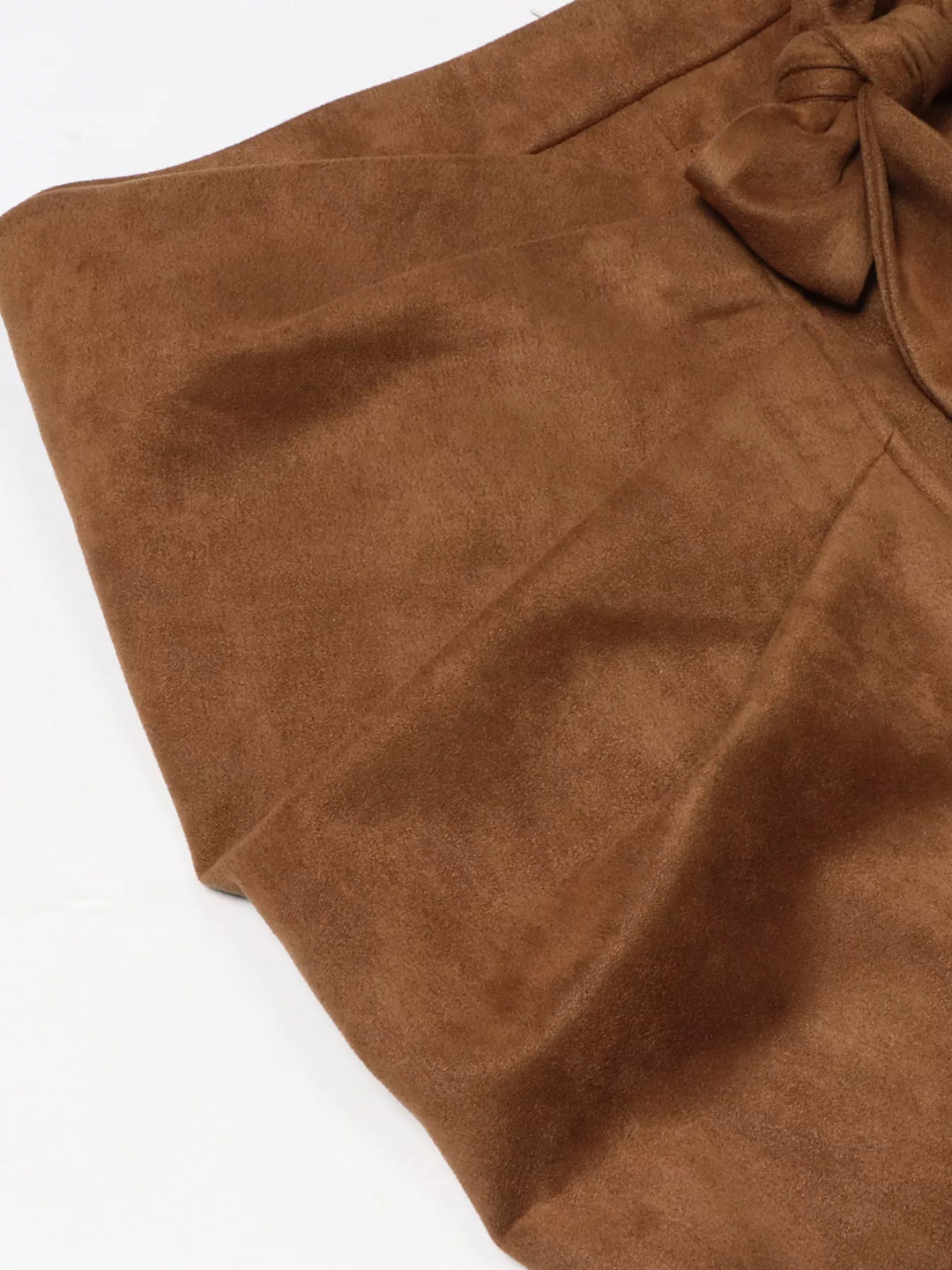 Camel brown skirt waist and draped fabric, flat close view