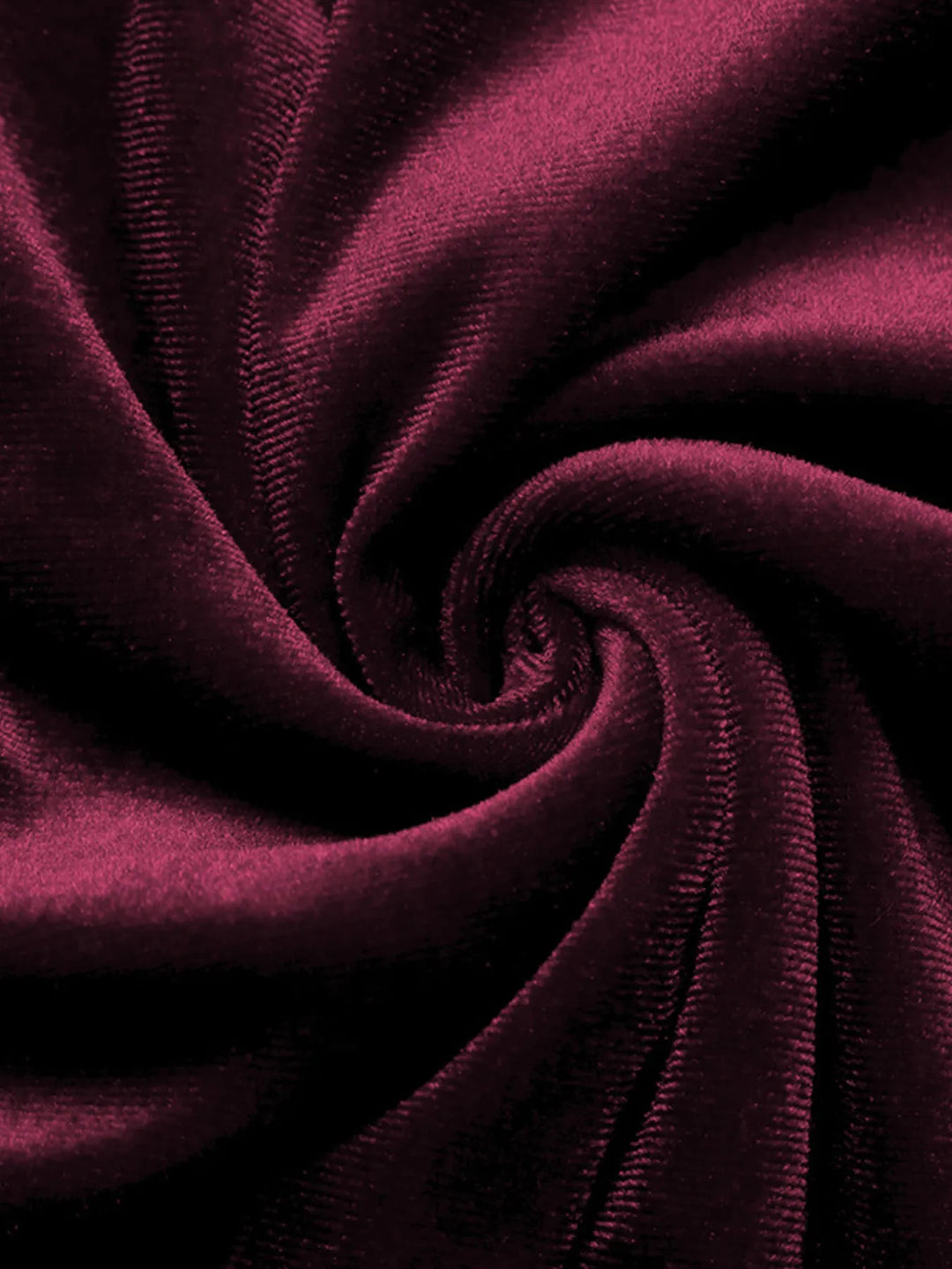 Close-up of the soft burgundy velvet-look fabric swirled in folds