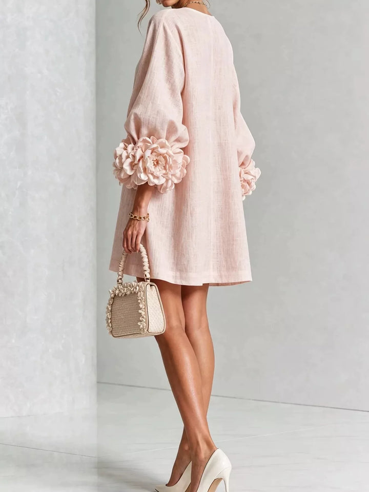 3d floral cuff button front plus size in blush pink, styled on model