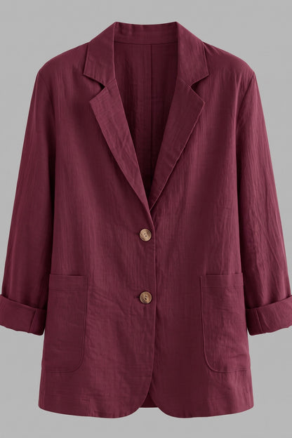 Women's Notched Lapel Blazer | Curved Hem — Dark Red — packshot