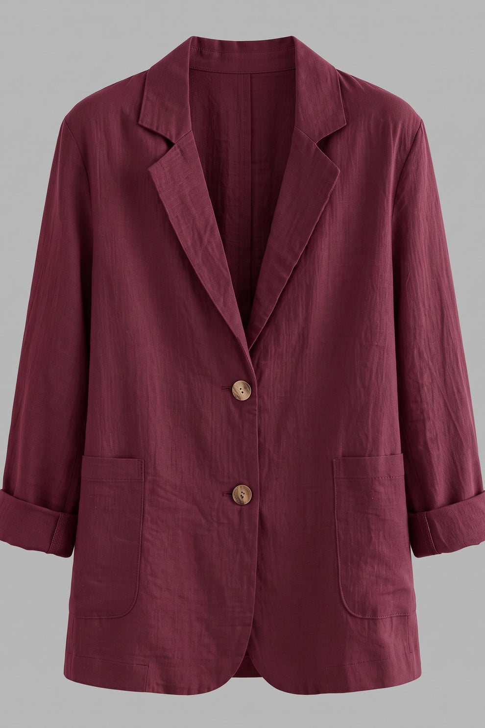 Women's Notched Lapel Blazer | Curved Hem — Dark Red — packshot