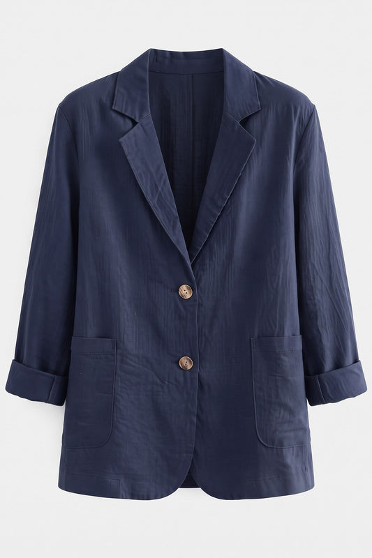 Women's Notched Lapel Blazer | Curved Hem — Navy — packshot