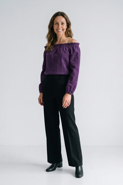 Women's Off-Shoulder Blouse | Long Sleeves — Lilac — front view — on model