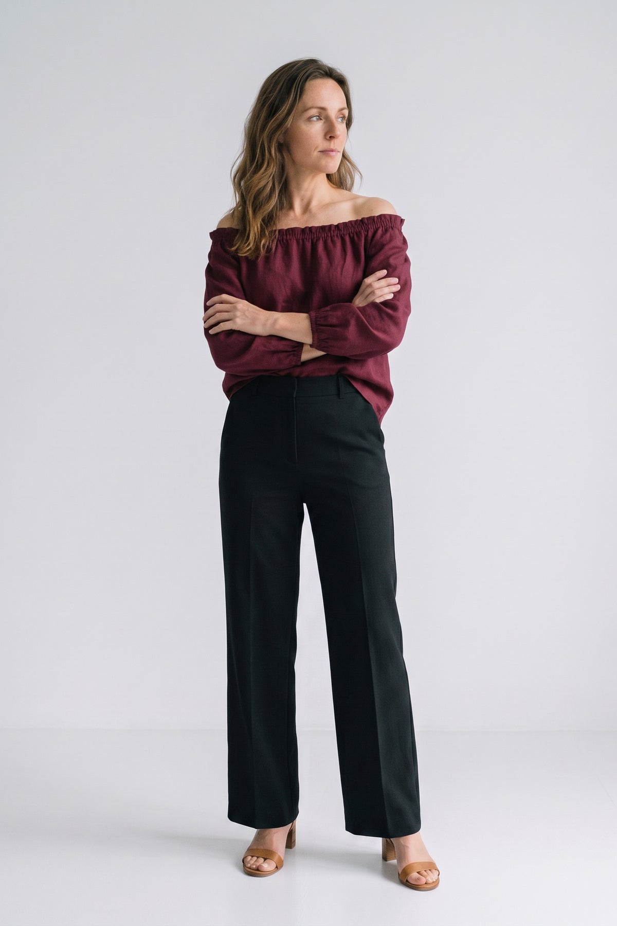 Women's Off-Shoulder Blouse | Long Sleeves — Red — front view — on model