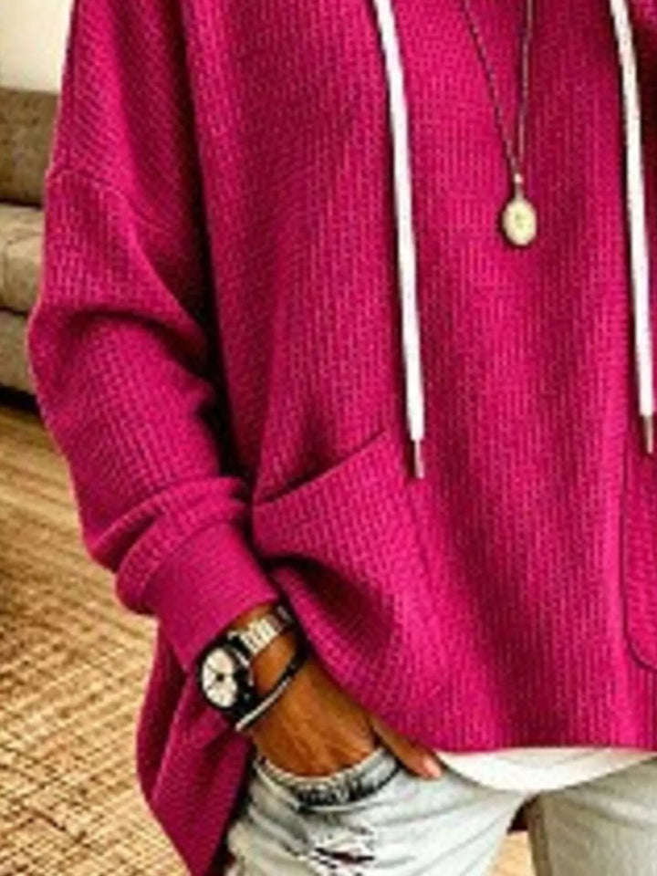 Waffle knit patch pockets plus size in cerise, close-up detail