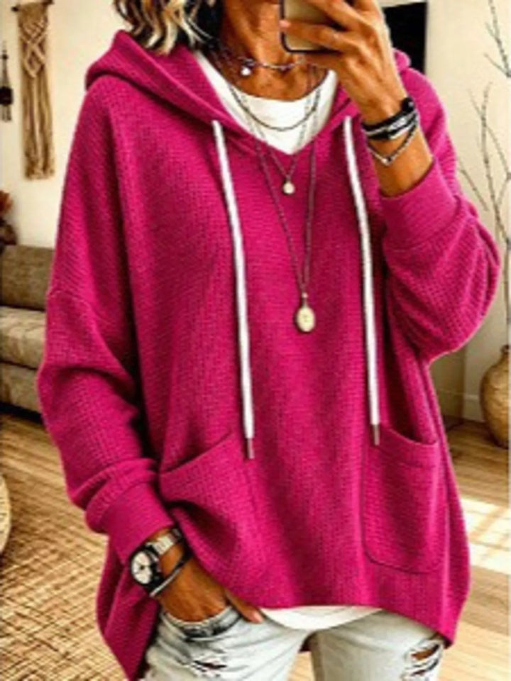 Women's oversized hoodie in cerise, waffle knit patch pockets plus size