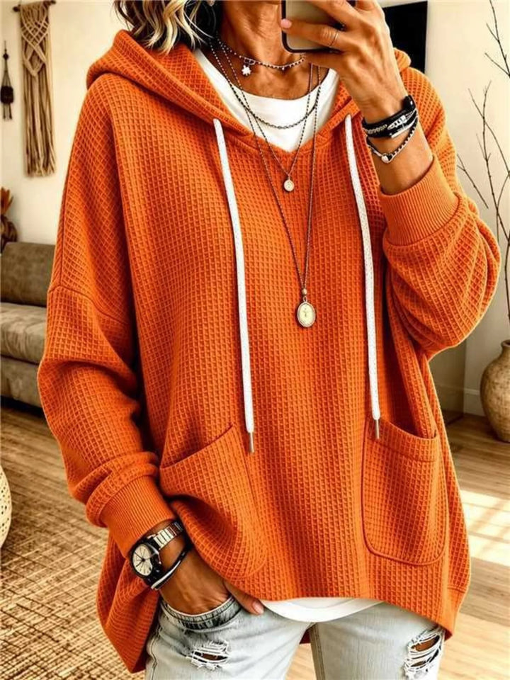 Waffle knit patch pockets plus size in orange, front view