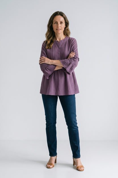 Women's Peplum Blouse | Ruffle Sleeves — Lilac — front view — on model