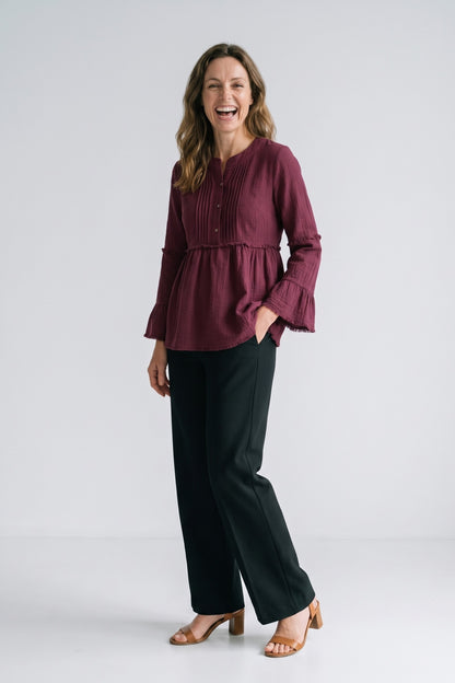 Women's Peplum Blouse | Ruffle Sleeves — Red — front view — on model