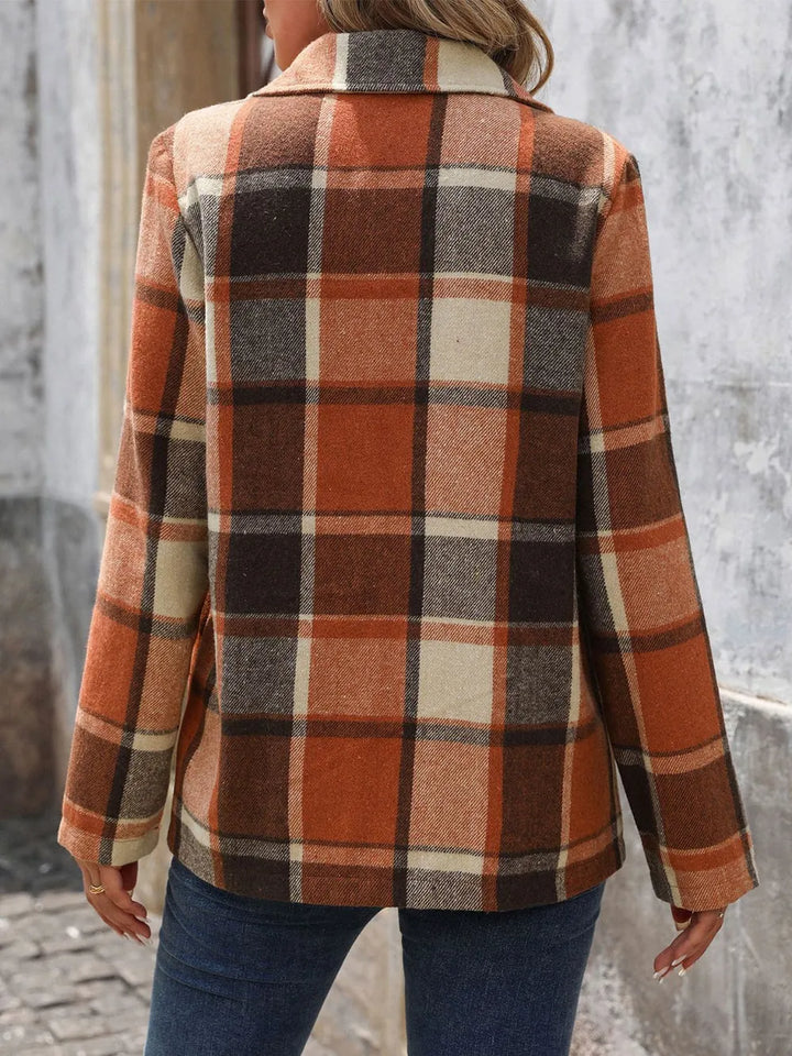 Notch lapel contrast collar brushed in ochre, back view